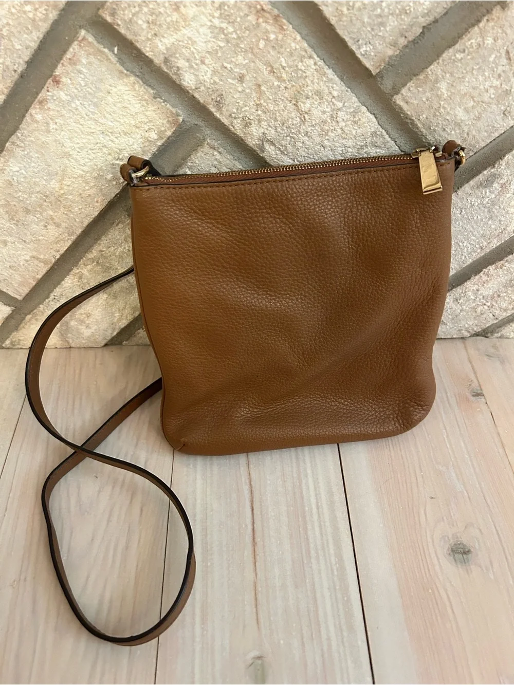 Michael Kors Cognac Pebbled Leather Crossbody